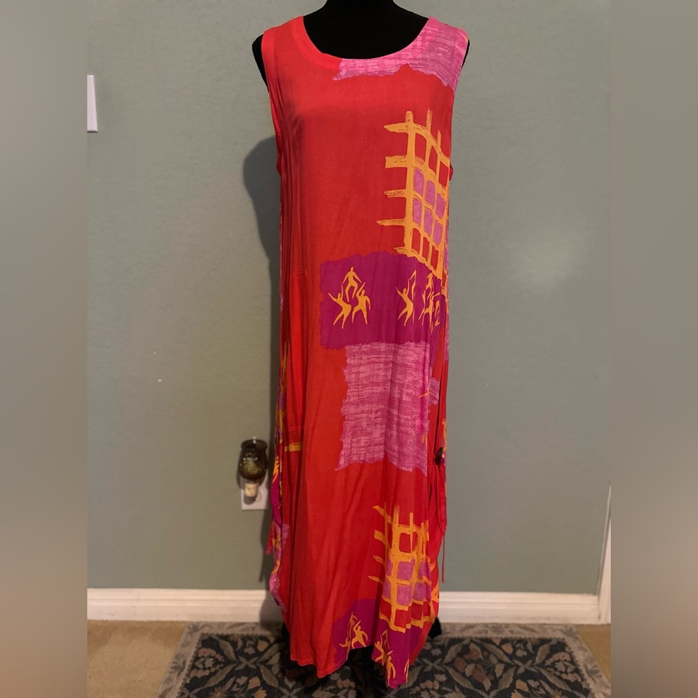 Image Miror Vibrant‎ pink&orange Sleeveless Maxi Dress. Sz S. Excellent Preowned